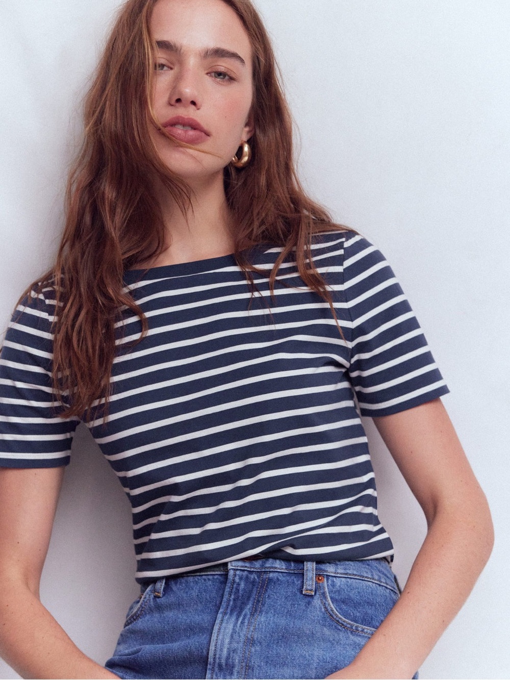 Boden Olivia Short Sleeve Breton - Blue and White - Size 12 US